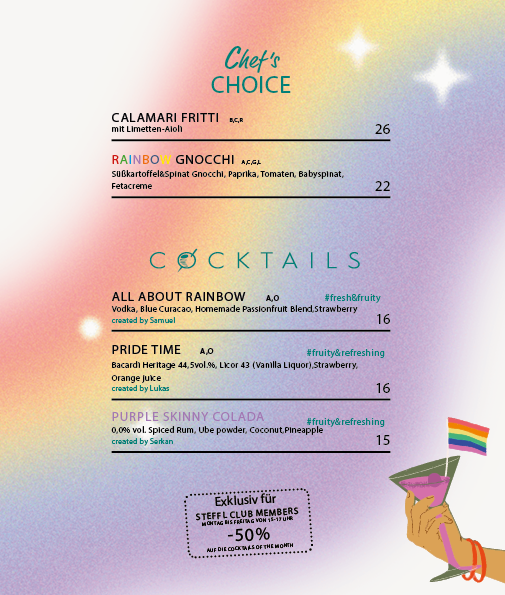 Pride Cocktail Specials und Signature Cocktails in der Skybar Wien im STEFFL